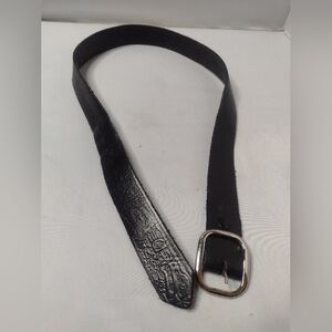 Vintage Men's Leather Tooled  Embossed Belt Black Aztec Southwestern Western B3